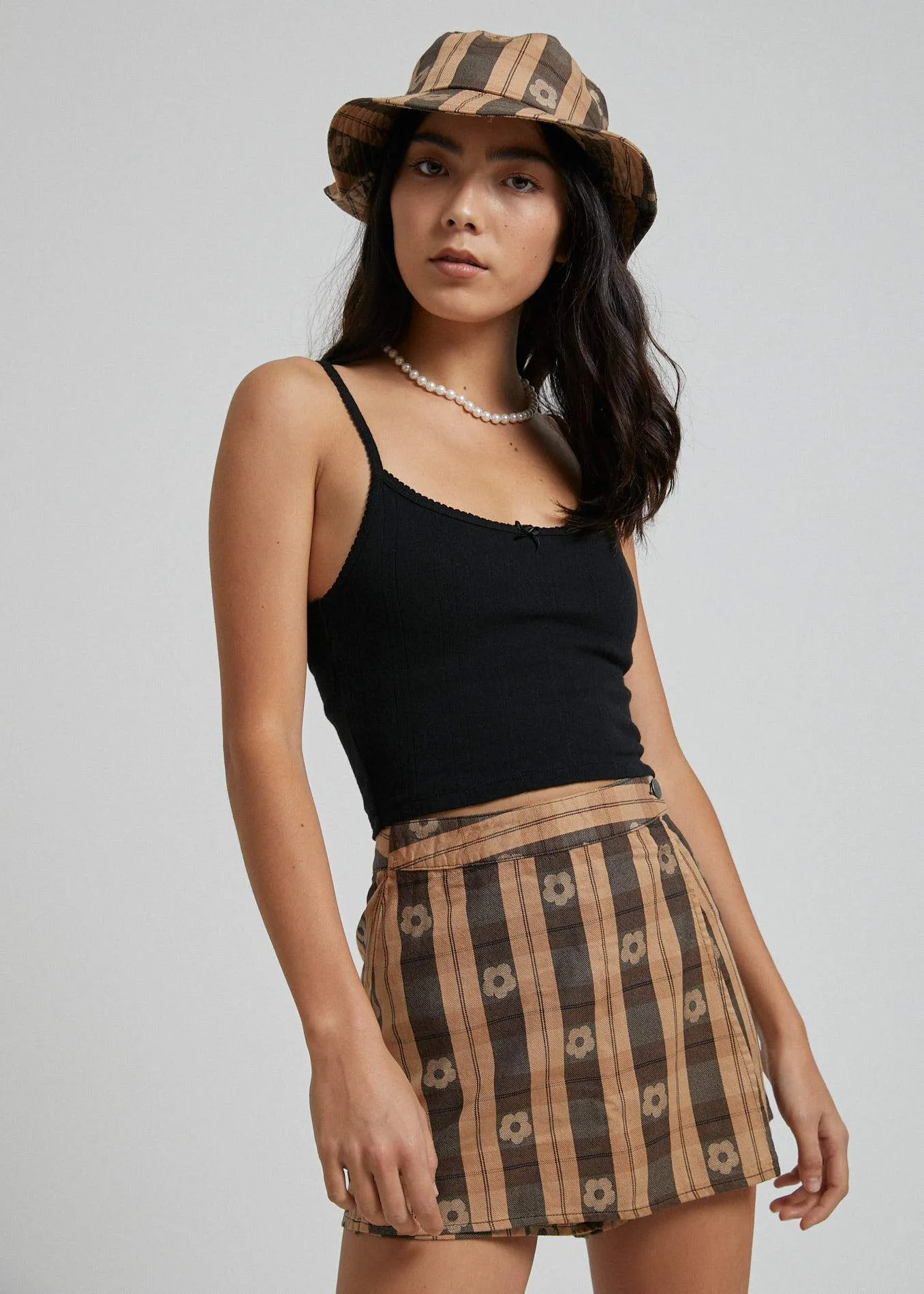 Afends Womens Poppy Check - Skort - Black & Tan