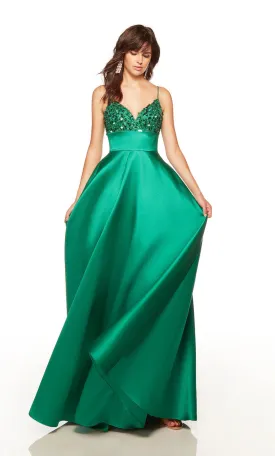 ALYCE Paris 1763 Pine Green Beaded Mikado Sweetheart A-Line Dress