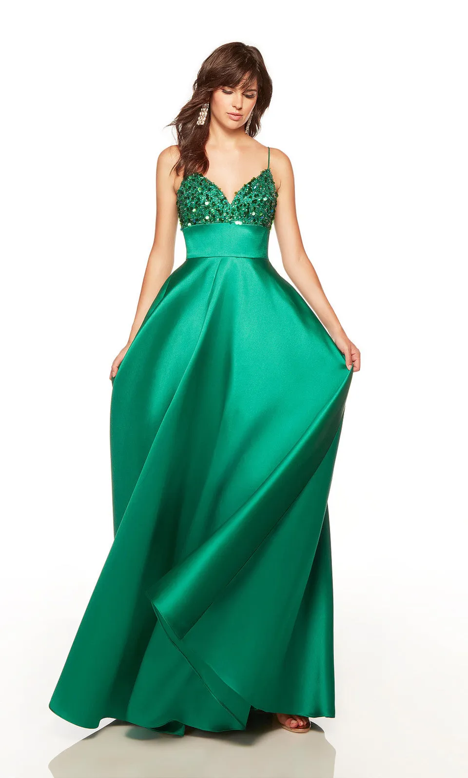 ALYCE Paris 1763 Pine Green Beaded Mikado Sweetheart A-Line Dress