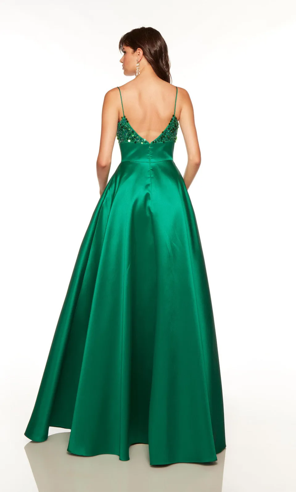 ALYCE Paris 1763 Pine Green Beaded Mikado Sweetheart A-Line Dress