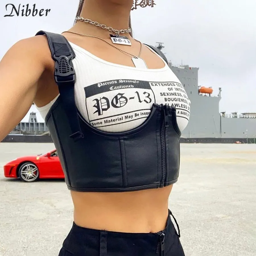 Black Basic Punk Cropped Tops