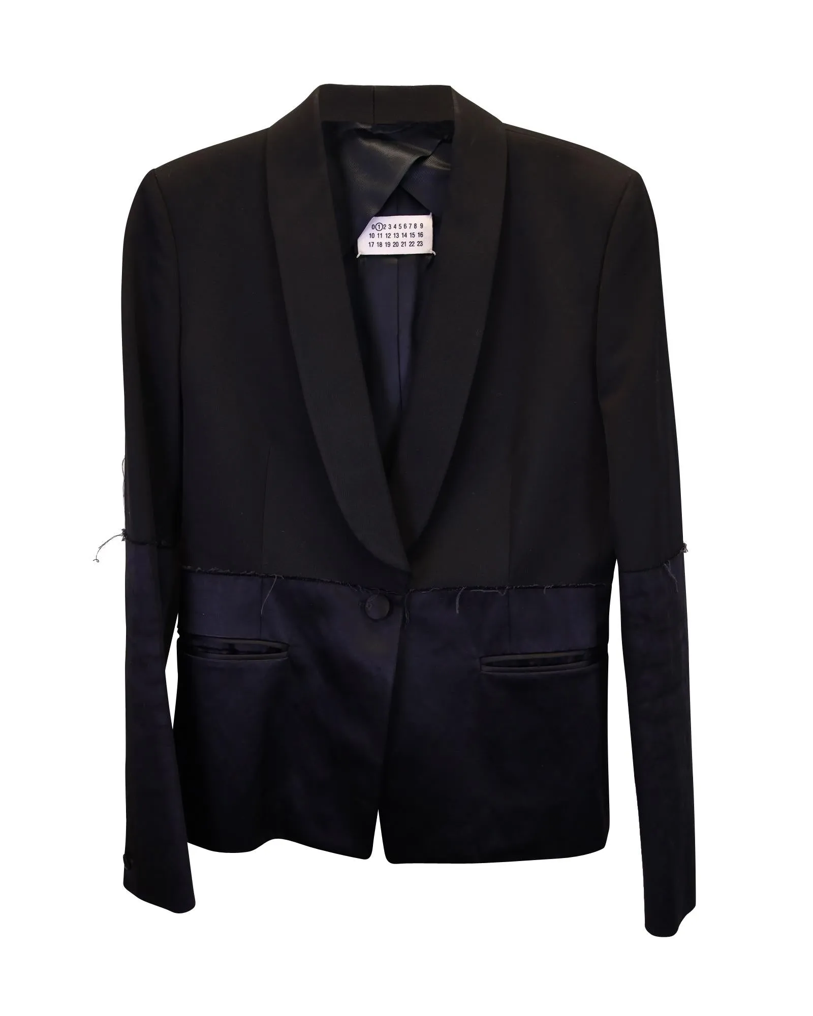 Black Viscose Tuxedo Blazer with Raw Edges