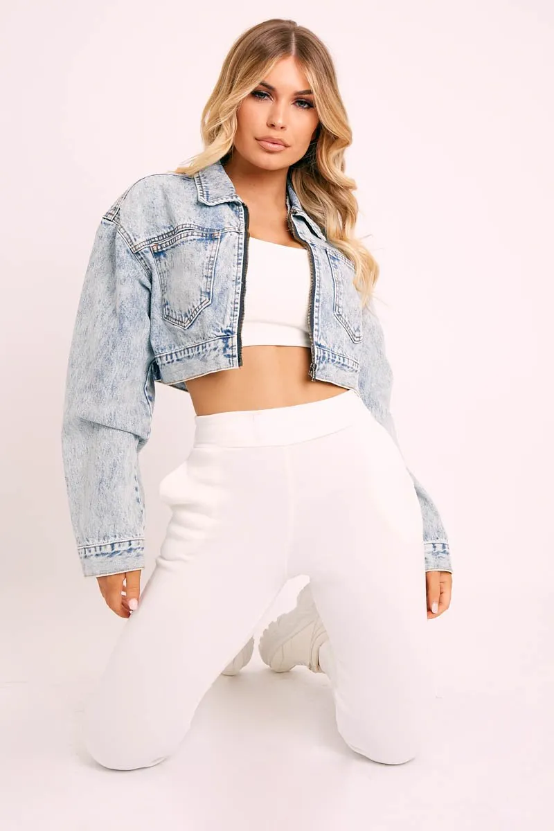 Blue Acid Wash Cropped Denim Jacket - Eloise