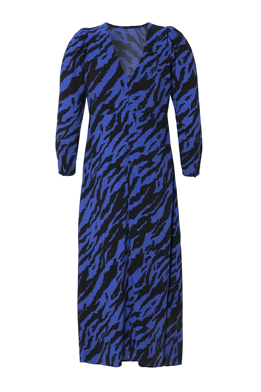 Blue with Black Shadow Tiger Split Hem Midi Dress