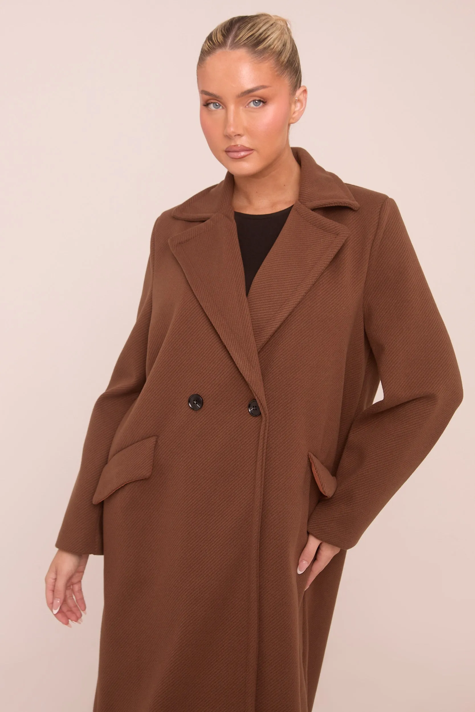 Brown Oversized Double Breasted Longline Coat - Blakely