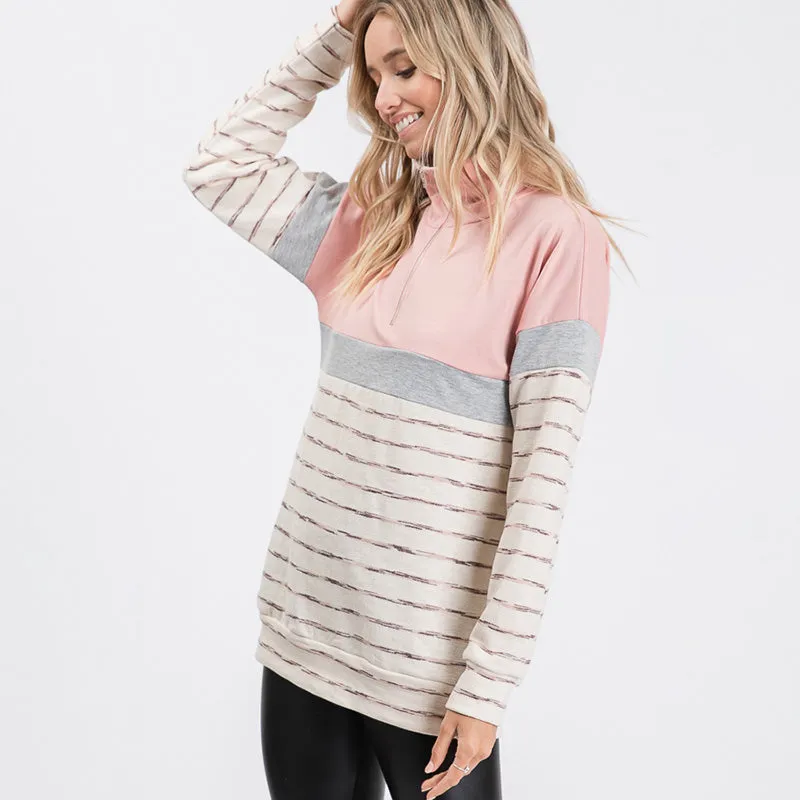 Cara Colour Block Zip Sweatshirt Pink