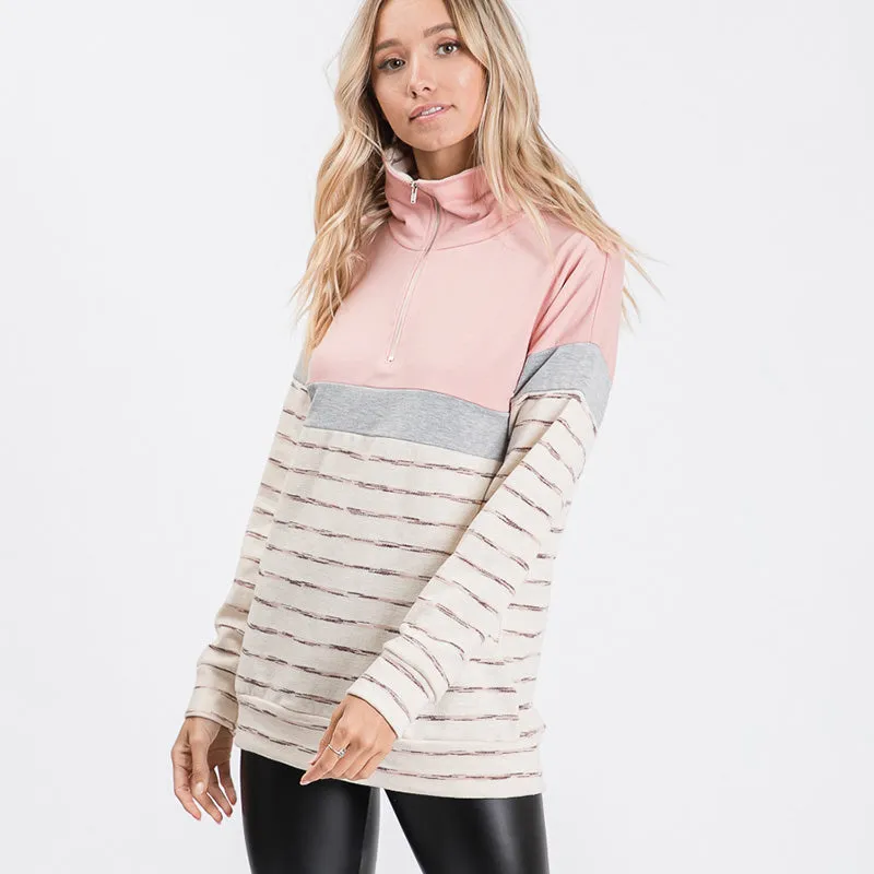 Cara Colour Block Zip Sweatshirt Pink