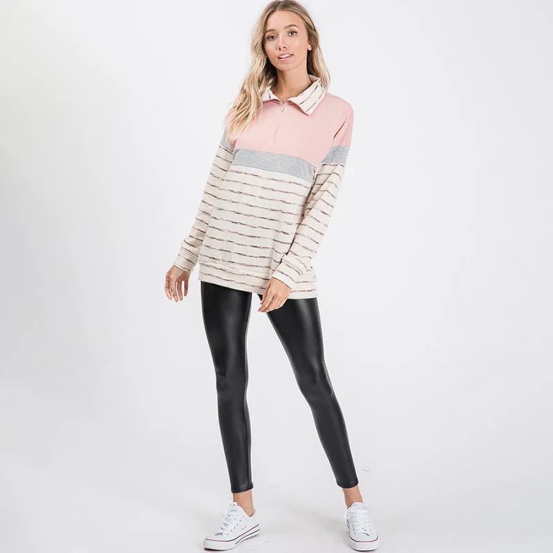 Cara Colour Block Zip Sweatshirt Pink