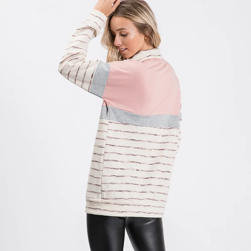 Cara Colour Block Zip Sweatshirt Pink