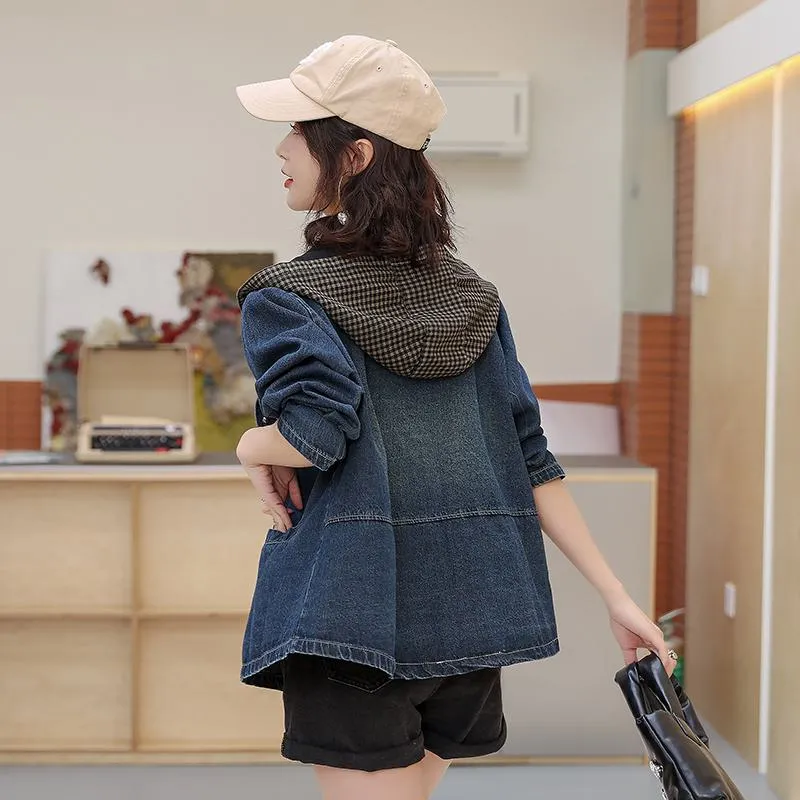 Casual Loose Fit Hooded Denim Jacket