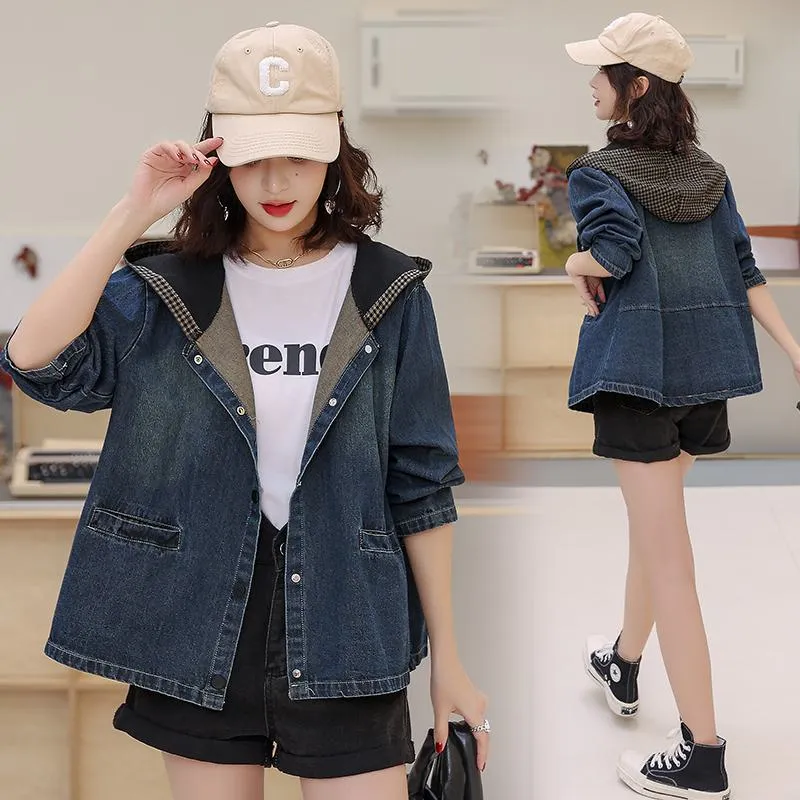 Casual Loose Fit Hooded Denim Jacket