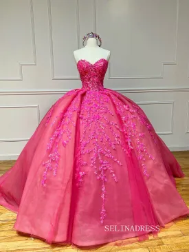 Chic Beautiful Pink Quincedress Ball Gown Wedding Dresses Sequins Evening Gowns LPK109