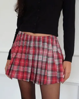 Cida Small Pleat Mini Skirt in Red Check