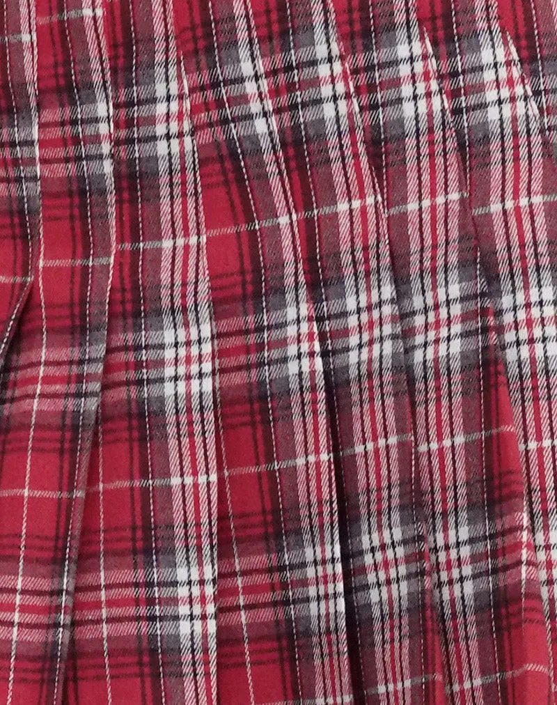 Cida Small Pleat Mini Skirt in Red Check