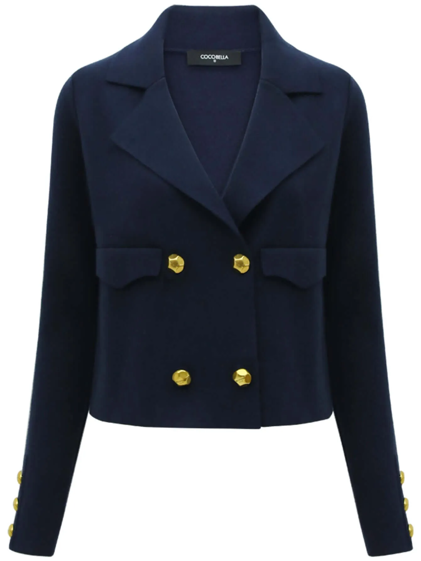 Cropped Double Breasted Knitted Navy Blazer