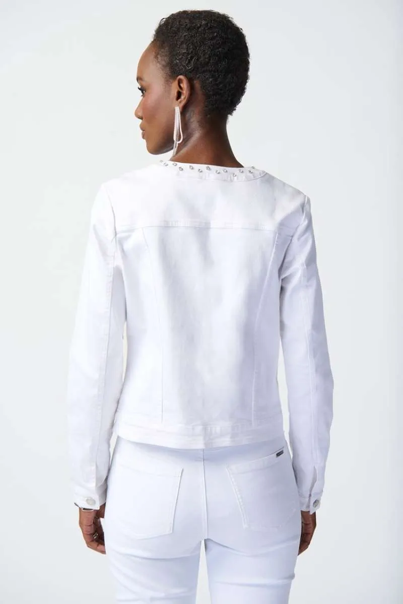 Denim Jacket With Embellished Pockets in Vanilla 241912 by Joseph Ribkoff