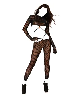 Dreamgirl 2-Piece Strappy Animal Print Fishnet Gloved Bralette & Leggings Black One Size