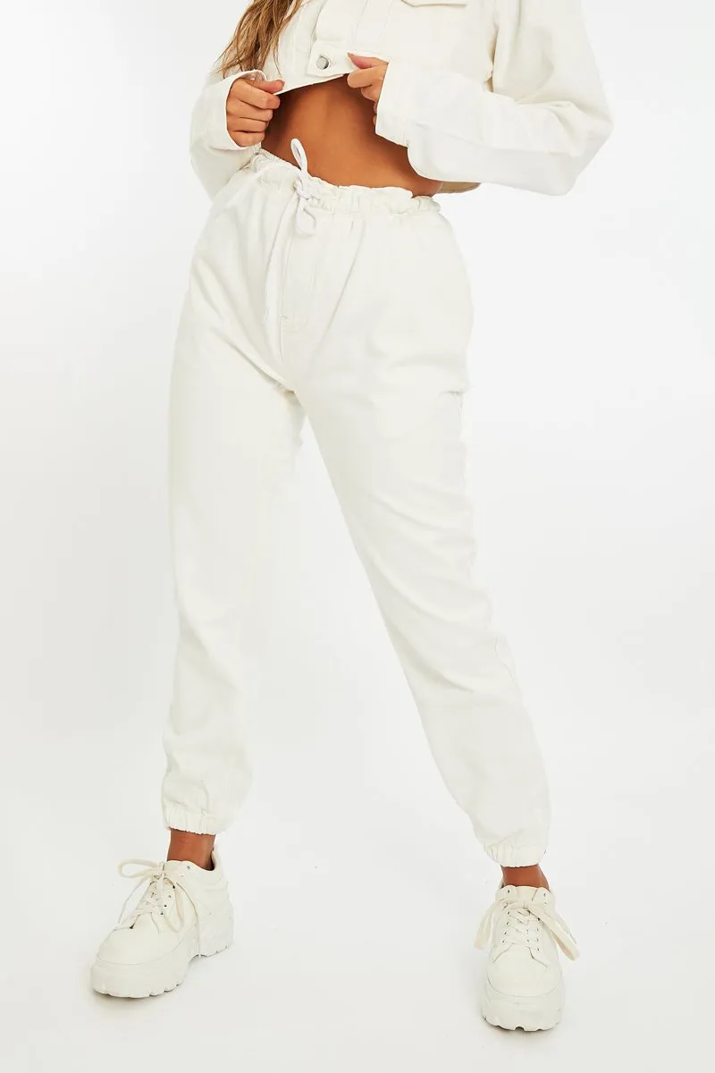 Ecru White Denim Oversized Joggers - Vylette