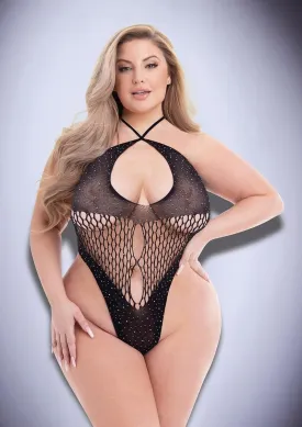 Fabulous & Fierce- Curvy Size Embellished Fishnet Teddy