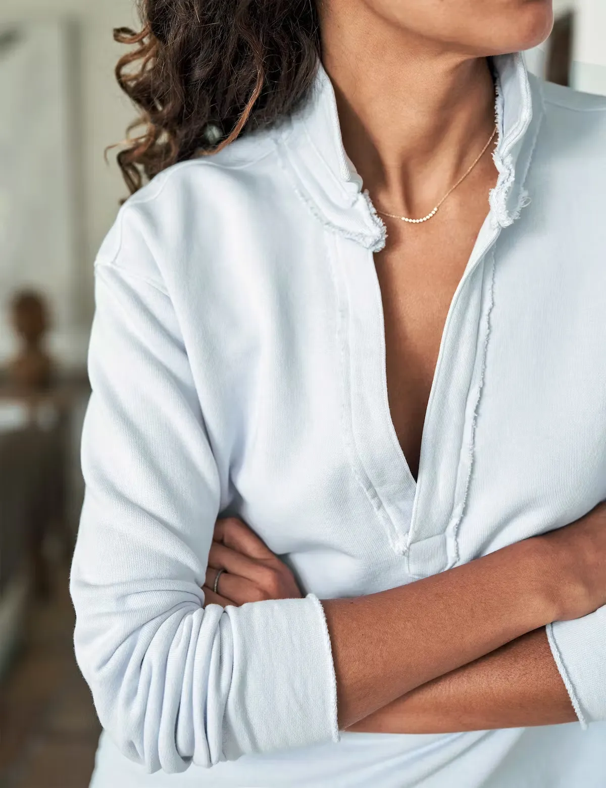 Frank & Eileen - Patrick Popover Henley Sweatshirt in Shirting Blue