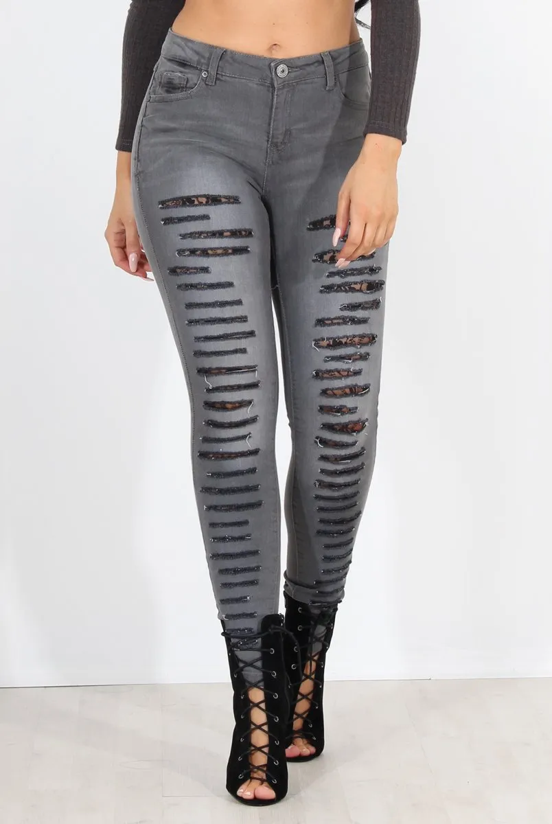 Gabby Grey Ripped Knee Skinny Jeans