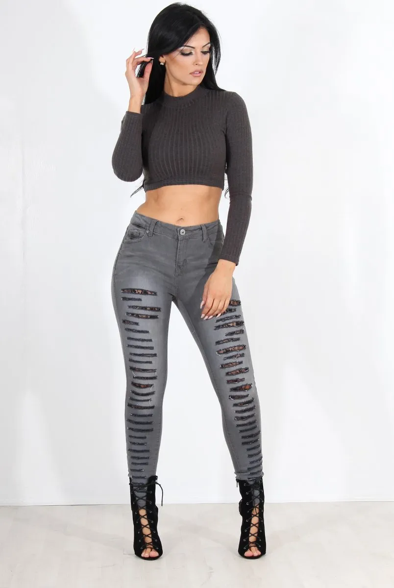 Gabby Grey Ripped Knee Skinny Jeans