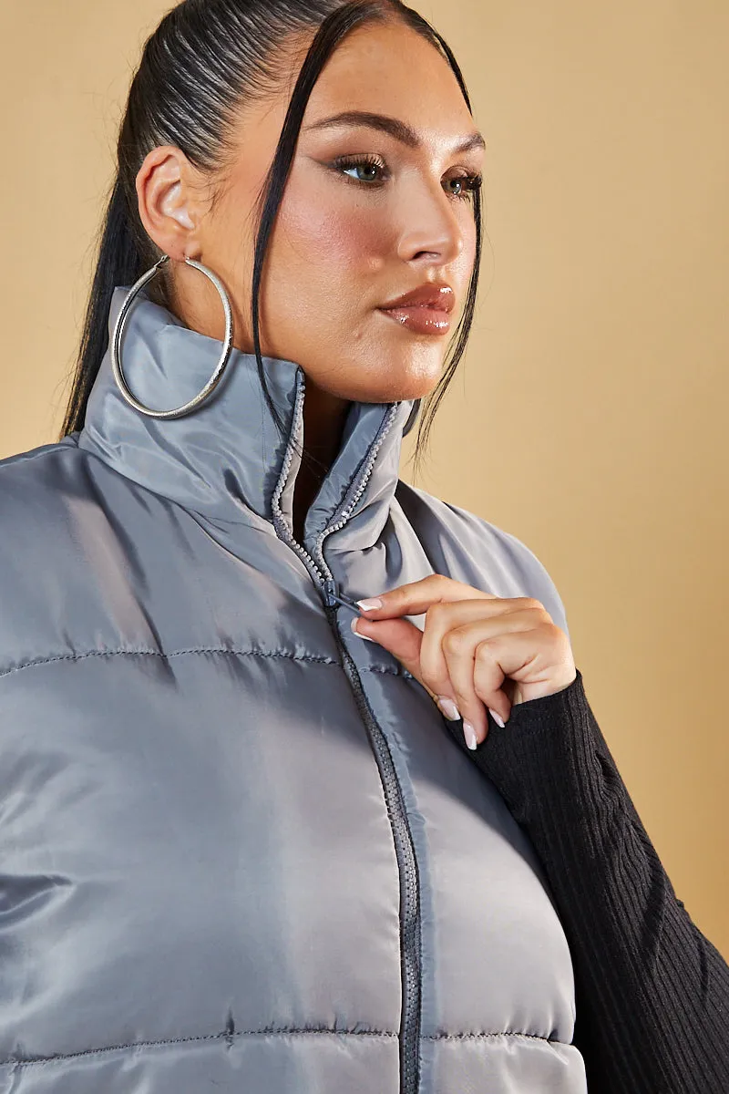 Grey Cropped Puffer Gilet - Zura