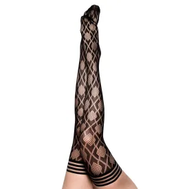 Kixies Elle Diamond Fishnet Thigh Highs Black