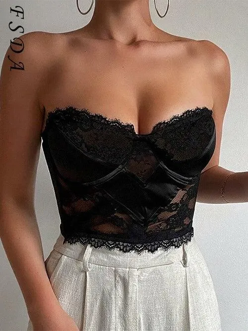 Lace Y2K  Summer Strapless Crop Top Corset 37