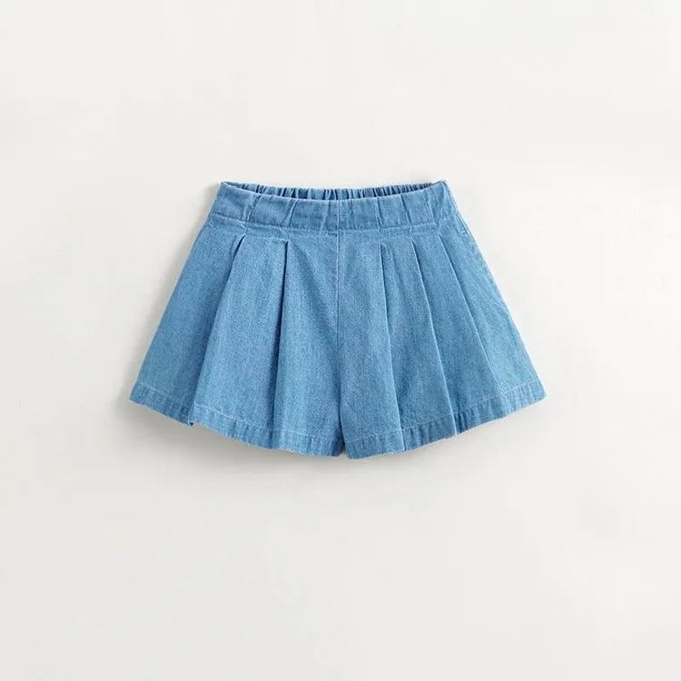 MARC & JANIE Girls Sweet A-line Pleated Denim Skorts 240617