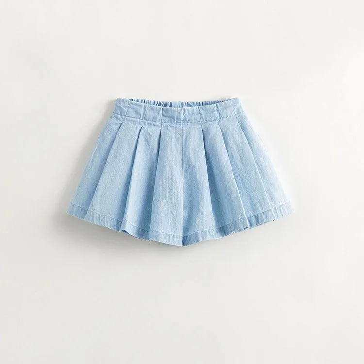 MARC & JANIE Girls Sweet A-line Pleated Denim Skorts 240617