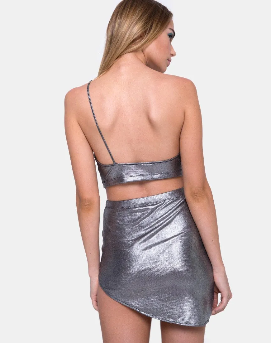 Maxin Mini Skirt in Silver Metallic Drape Knit