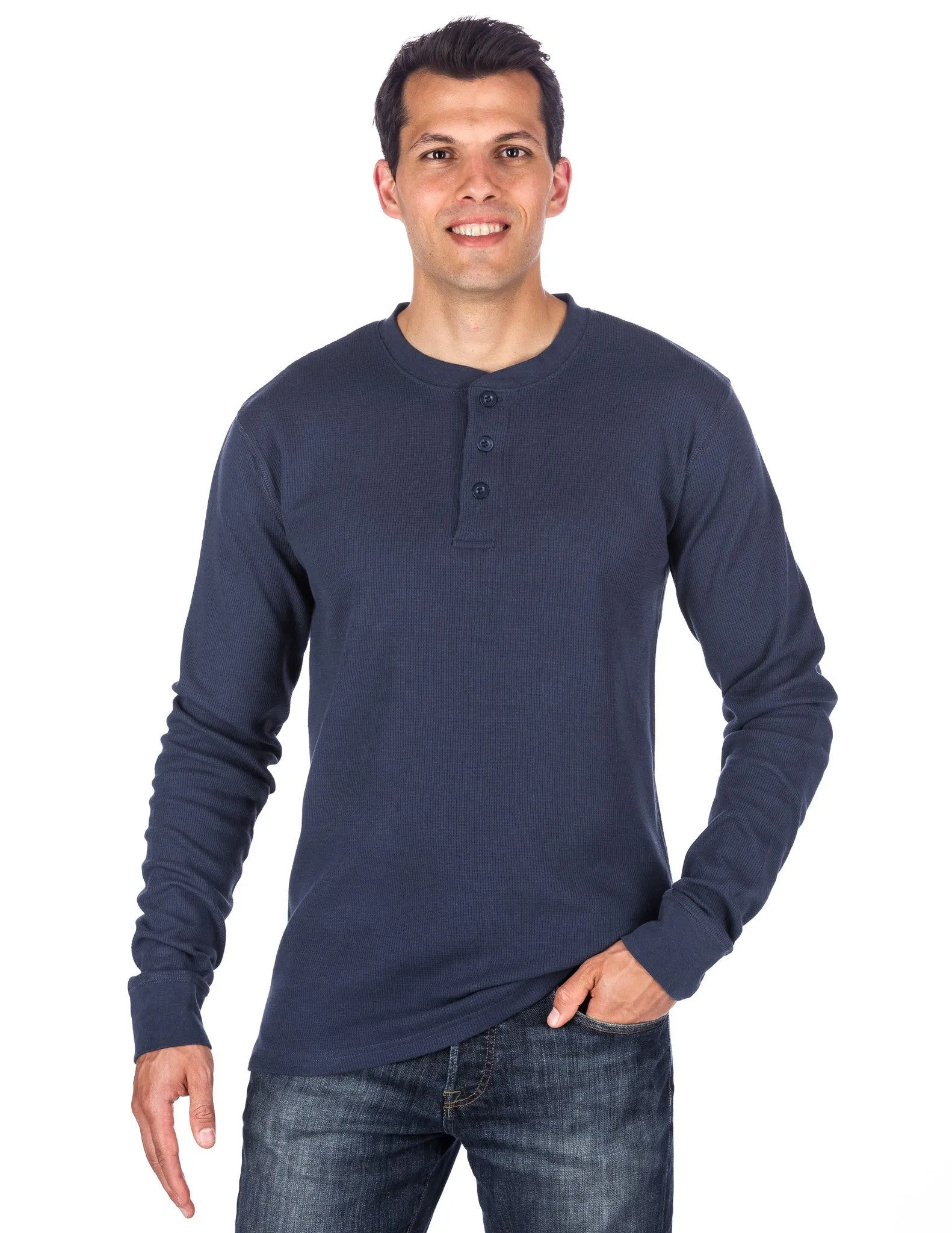 Men's Solid Thermal Henley Long Sleeve T-shirts