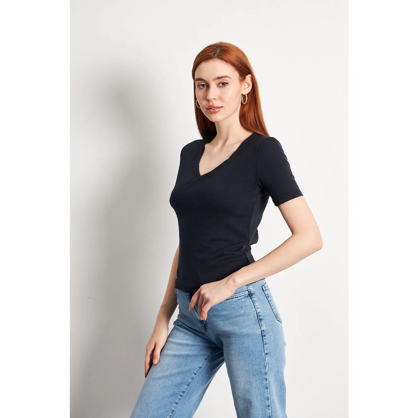 Navy Double Breasted Knit Top