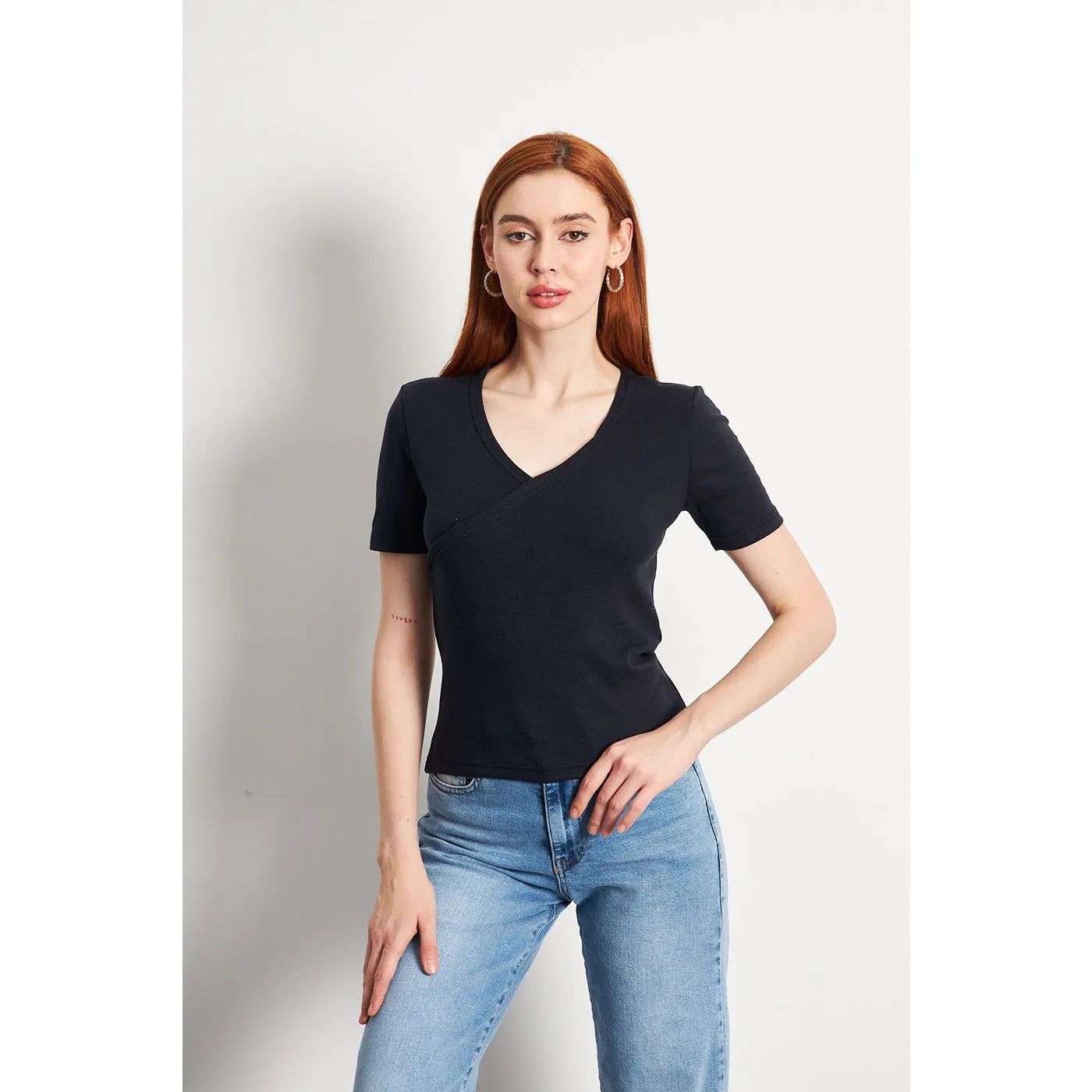 Navy Double Breasted Knit Top