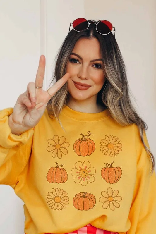 PUMPKINS AND FLOWERS GRAPHIC SWEATSHIRT