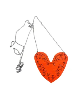 Red Heart Statement Necklace with Engraved Ornament