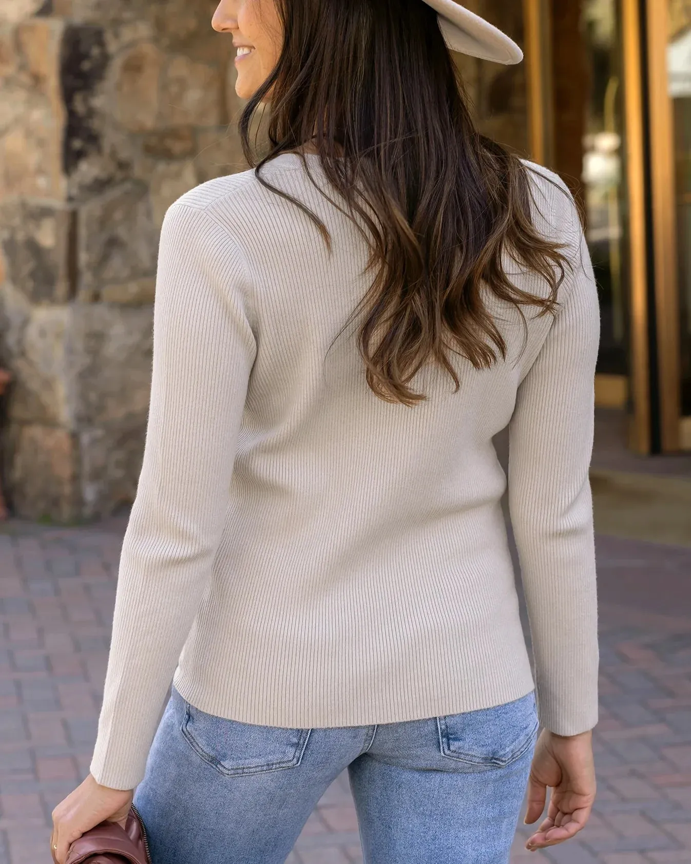 Ribbed Henley Sweater in Oatmeal by Grace & Lace (Ships in 1-2 Weeks)