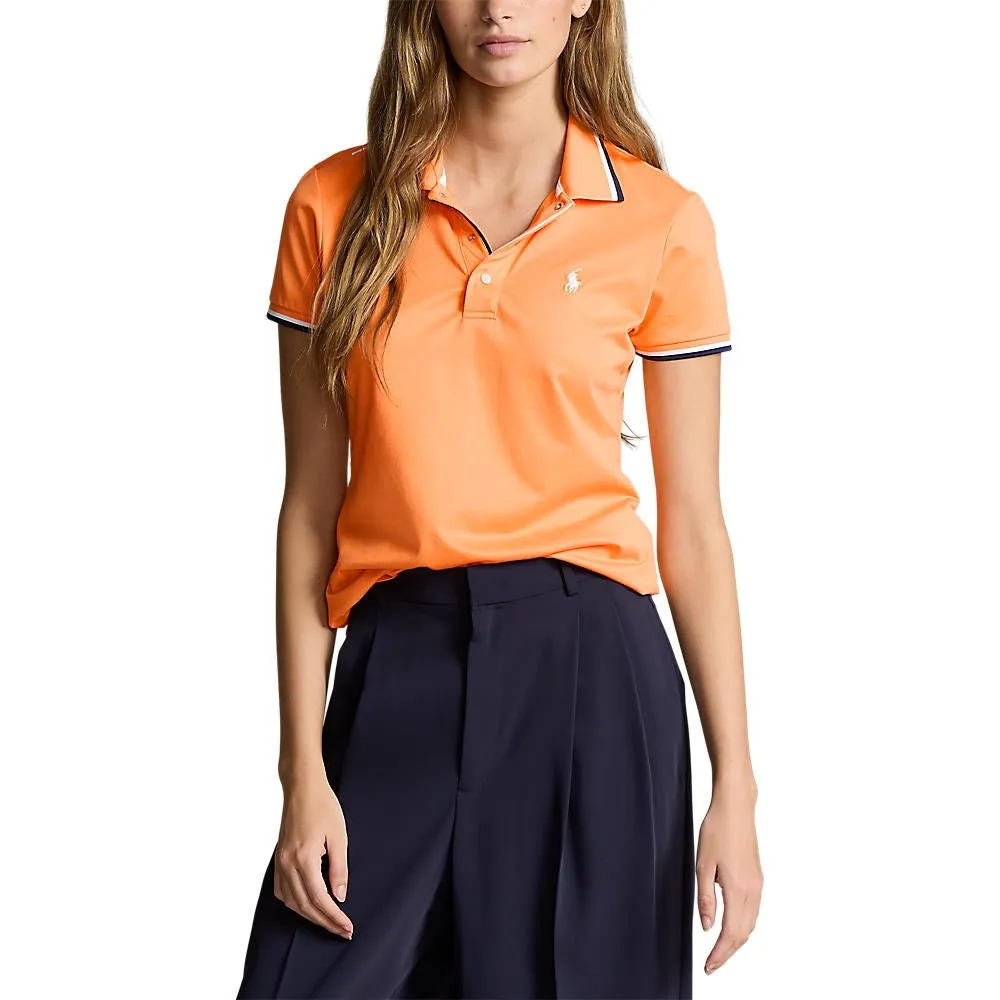 RLX Ralph Lauren Women's Tour Pique Golf Polo Shirt - Classic Peach/Navy/White