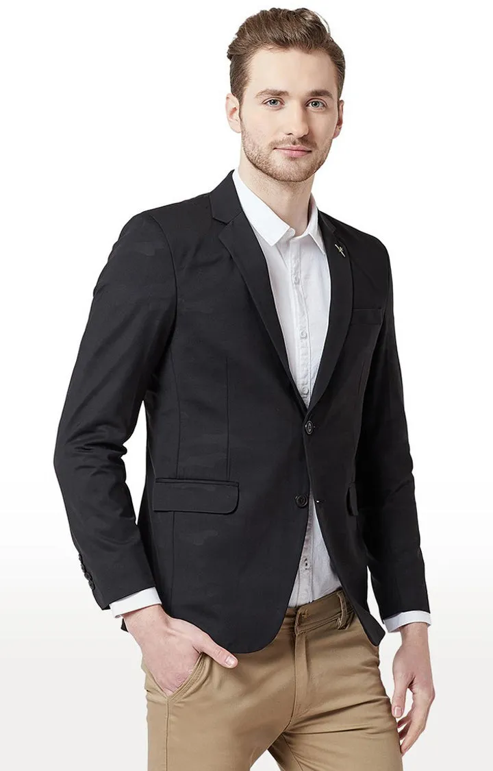 Spykar Black Cotton Regular Fit Blazer For Men