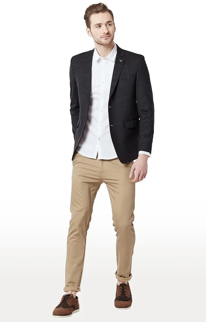 Spykar Black Cotton Regular Fit Blazer For Men