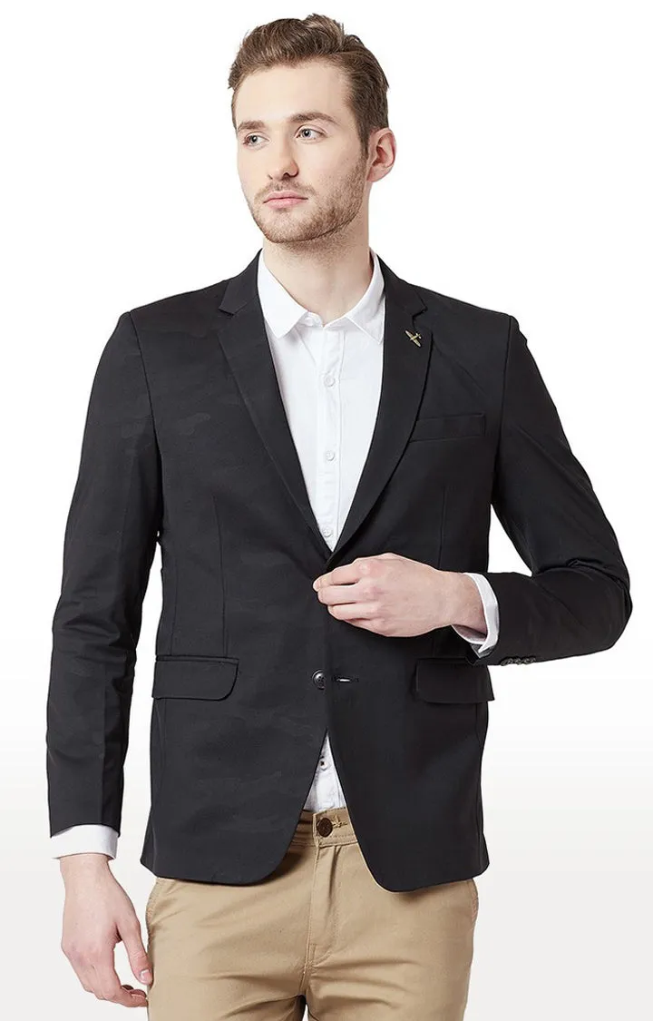 Spykar Black Cotton Regular Fit Blazer For Men