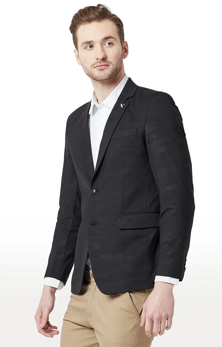 Spykar Black Cotton Regular Fit Blazer For Men