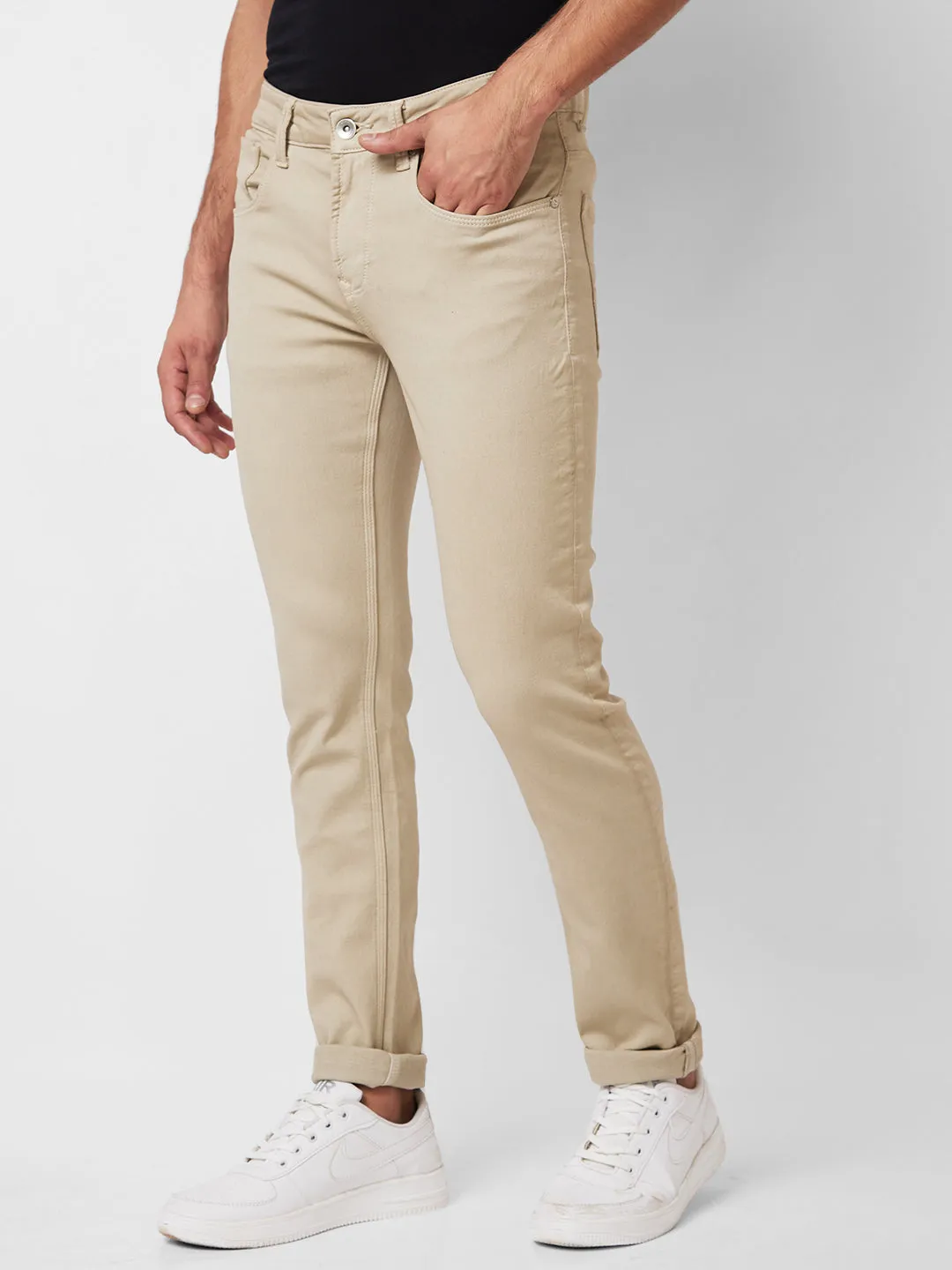 Spykar Low Rise Skinny Fit Beige Jeans For Men