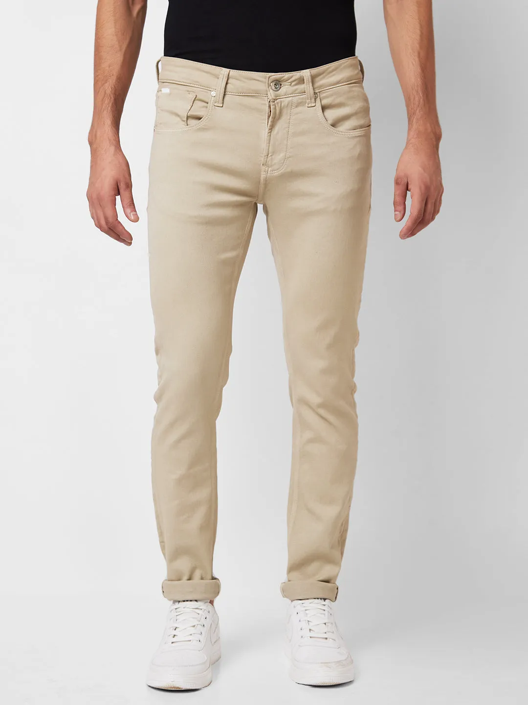 Spykar Low Rise Skinny Fit Beige Jeans For Men