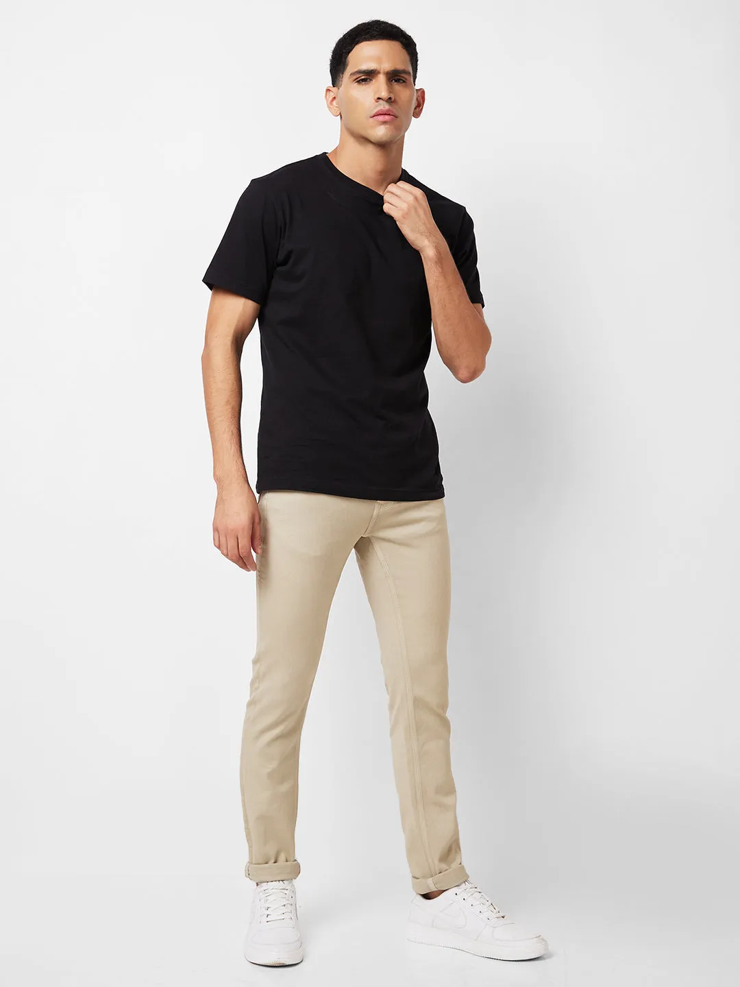 Spykar Low Rise Skinny Fit Beige Jeans For Men