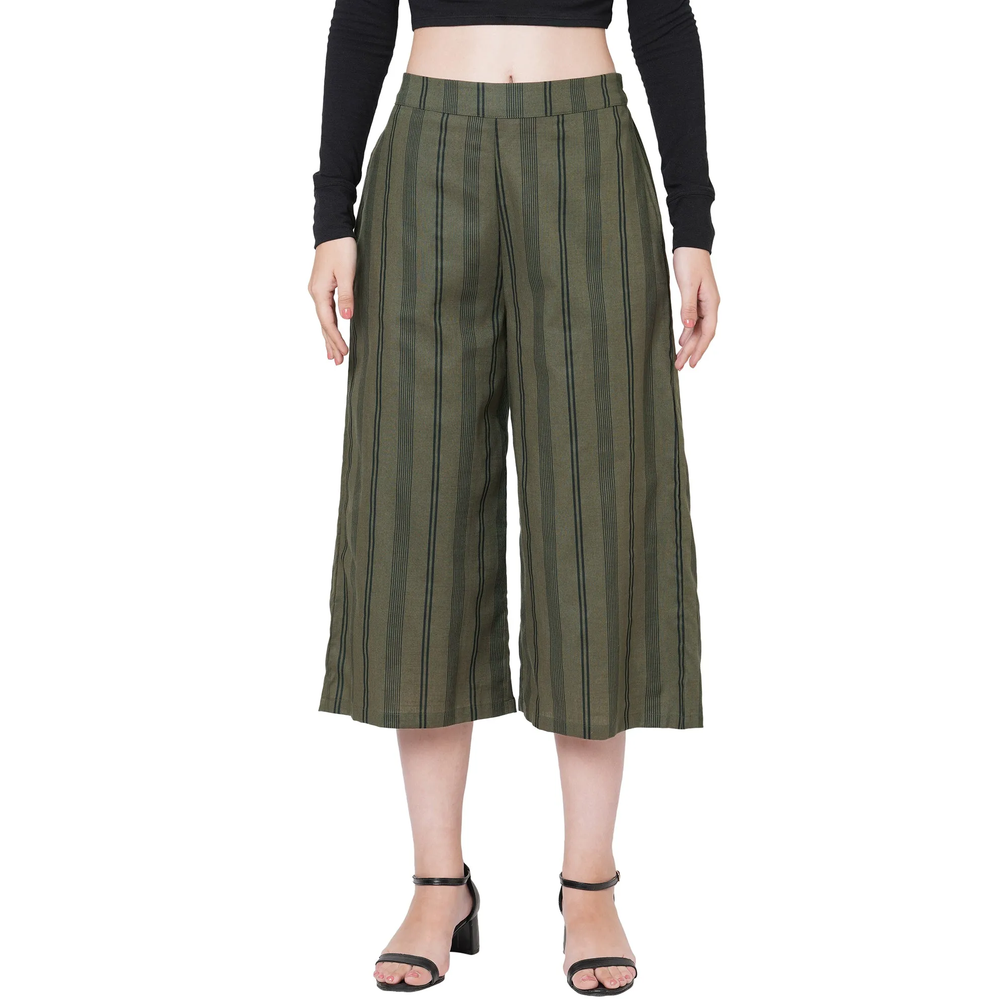 Stripe Calf Length Pant For Women