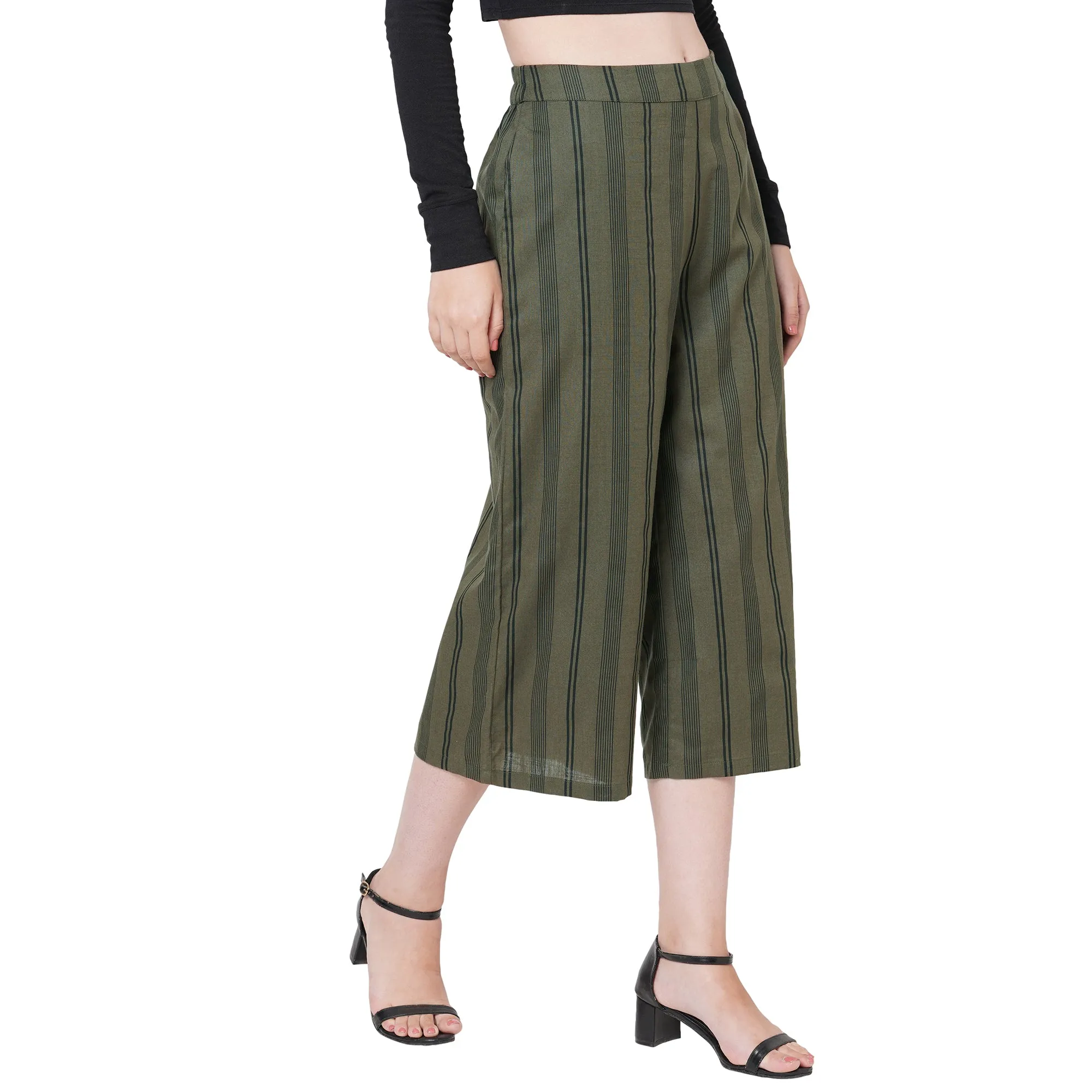 Stripe Calf Length Pant For Women