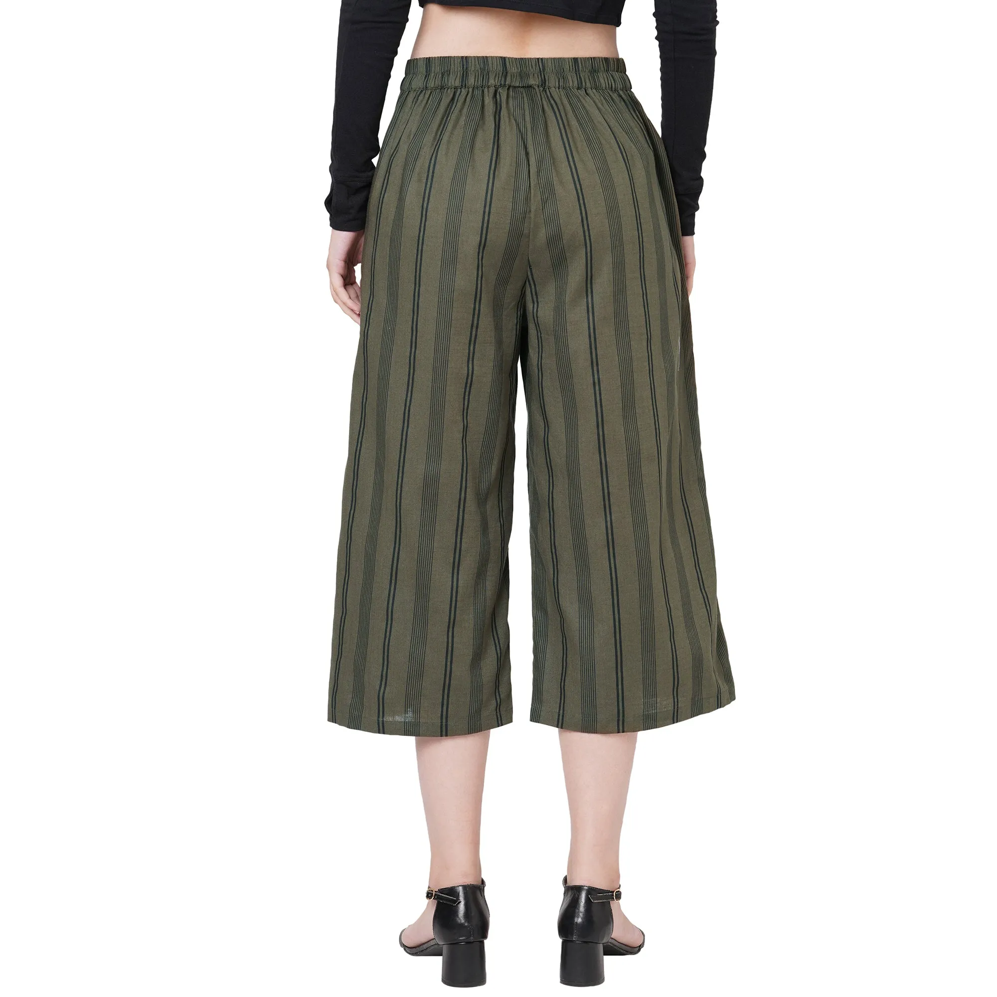 Stripe Calf Length Pant For Women