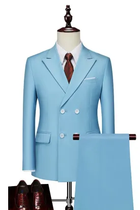 Two Pieces Peaked Lapel Double Breasted Sky Blue Prom Suits